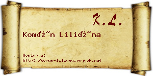 Komán Liliána névjegykártya